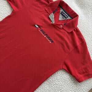 VTG Tommy Hilfiger Athletics Spellout Logo Red Short Sleeve Polo Shirt NO TAG SZ